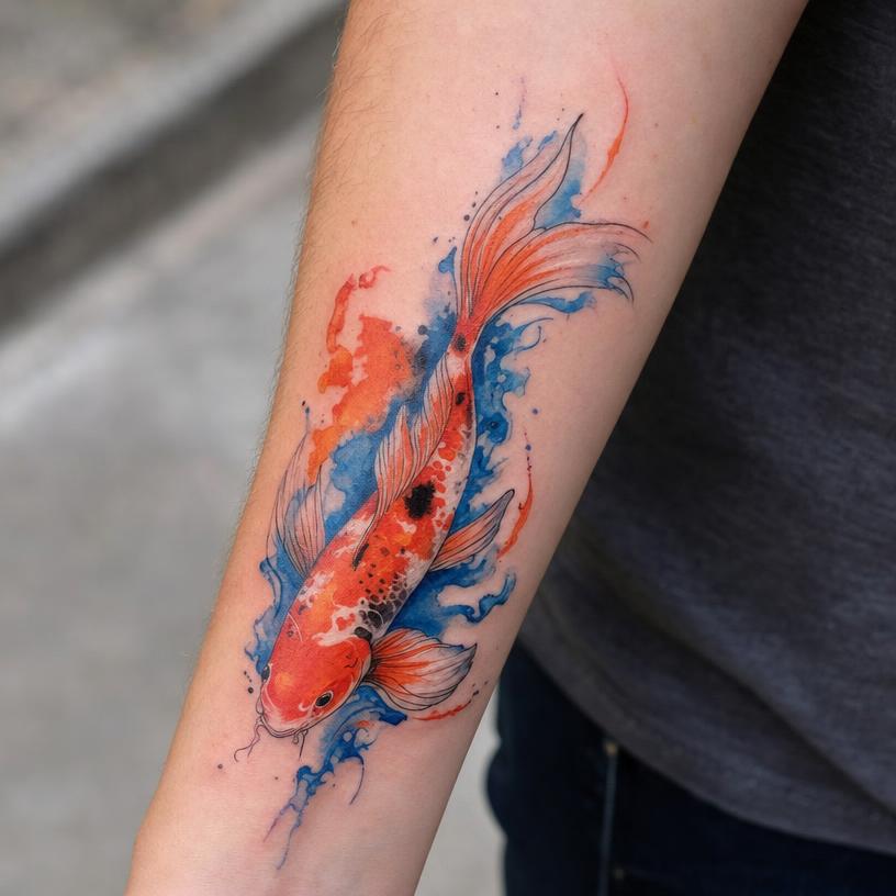 Watercolor koi fish tattoo beta preview on skin